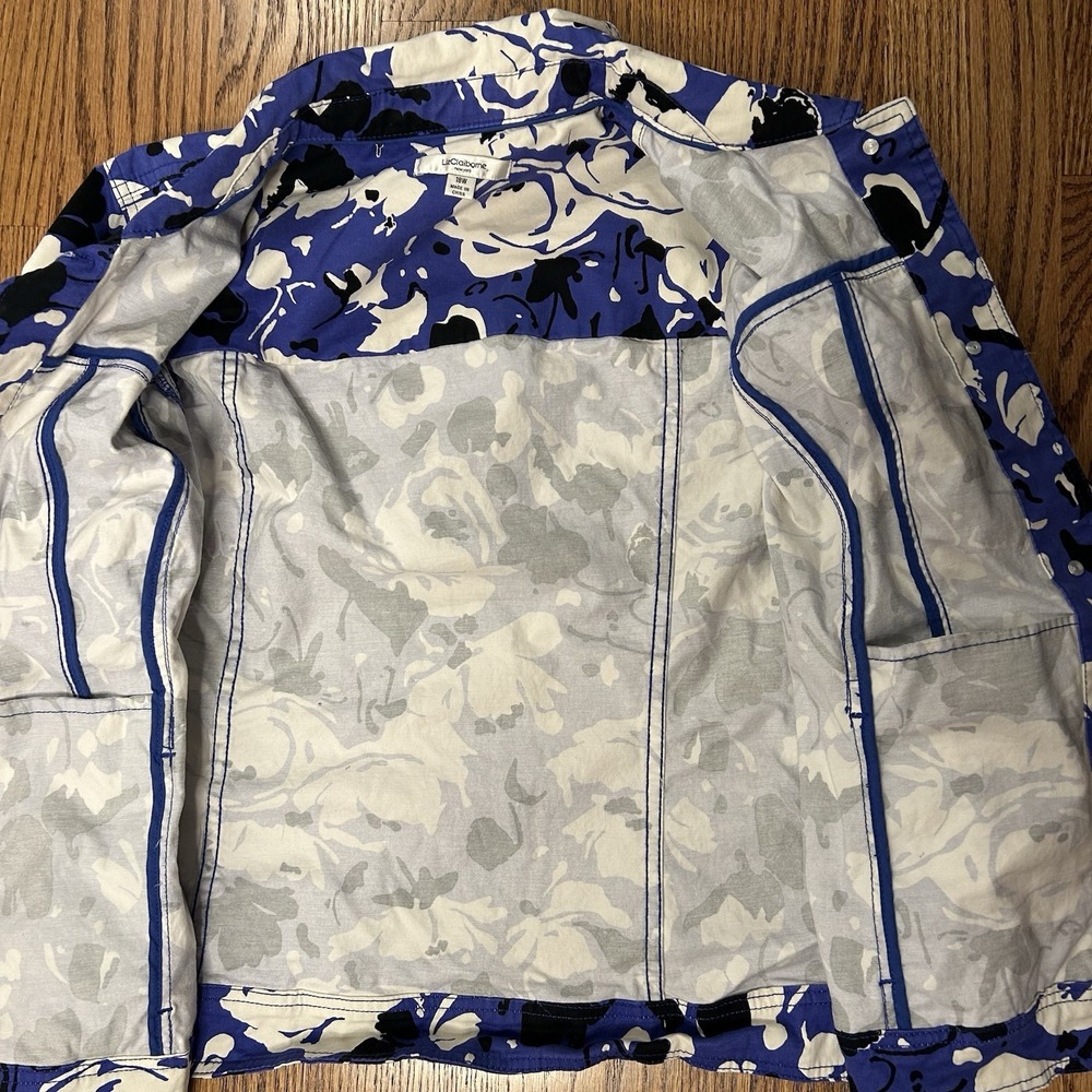 Liz Claiborne Women's Jacket Floral Purple Black White Buttons Packets Size 18 W - Picture 9 of 10
